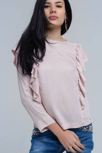 Top with ruffle detail in pale pink