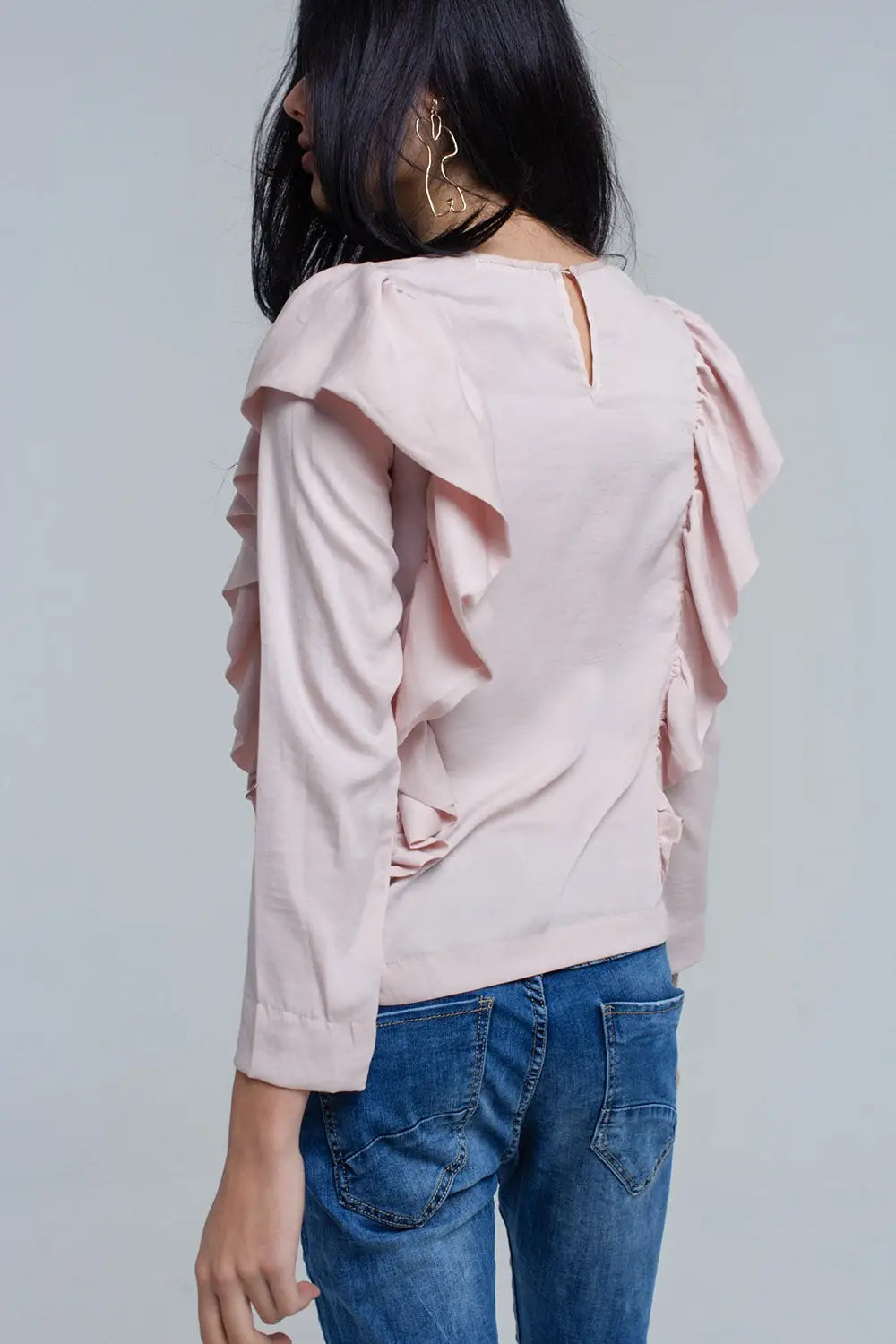 Top with ruffle detail in pale pink - Shirts