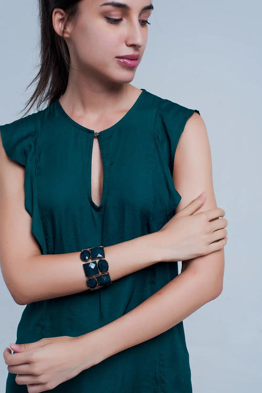 Top with ruffles in dark green - Shirts