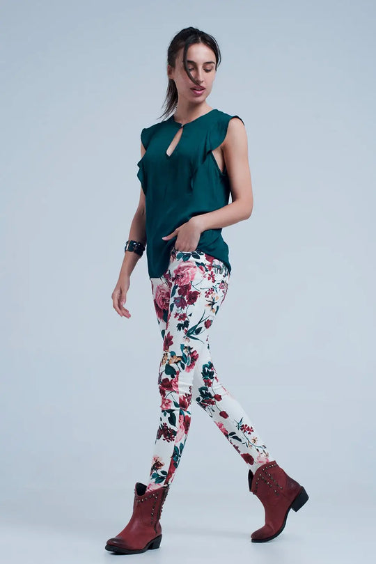 Top with ruffles in dark green - Shirts