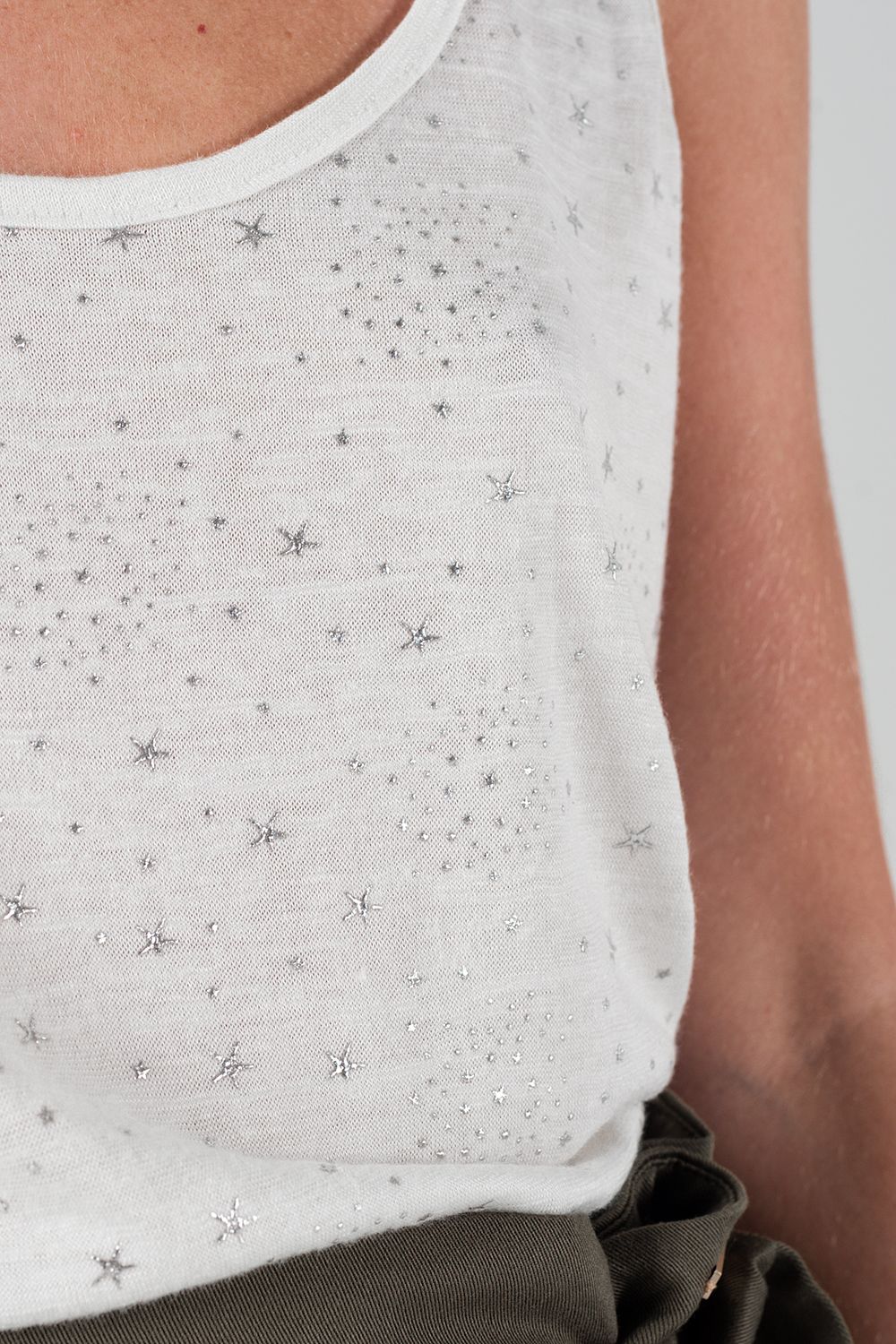 Top with printed silver stars in white