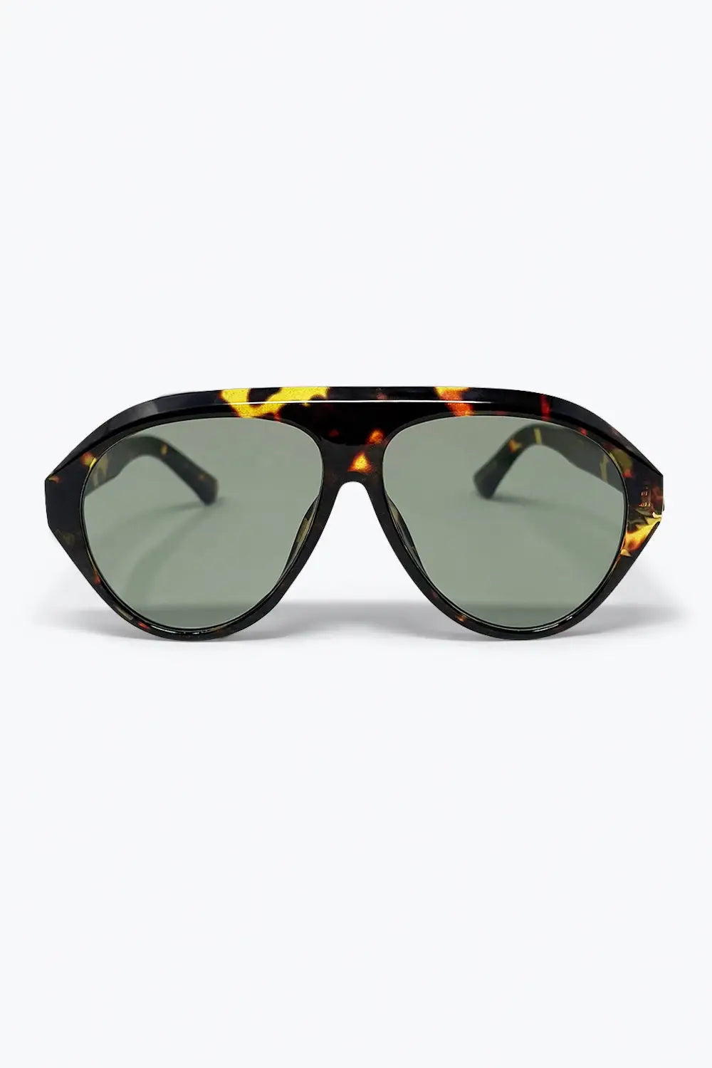 Q2 Tortoise Aviator Sunglasses with Green Lenses