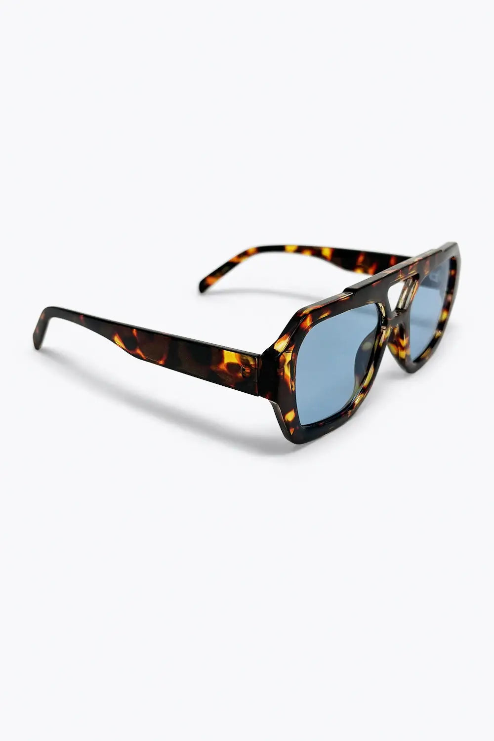 Tortoise Frame Blue Lens Square Sunglasses - One Size / Blue