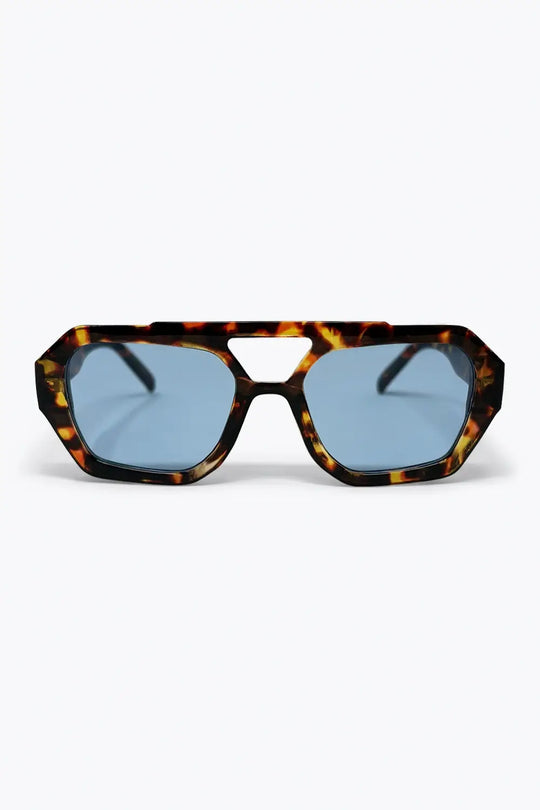 Q2 Tortoise Frame Blue Lens Square Sunglasses