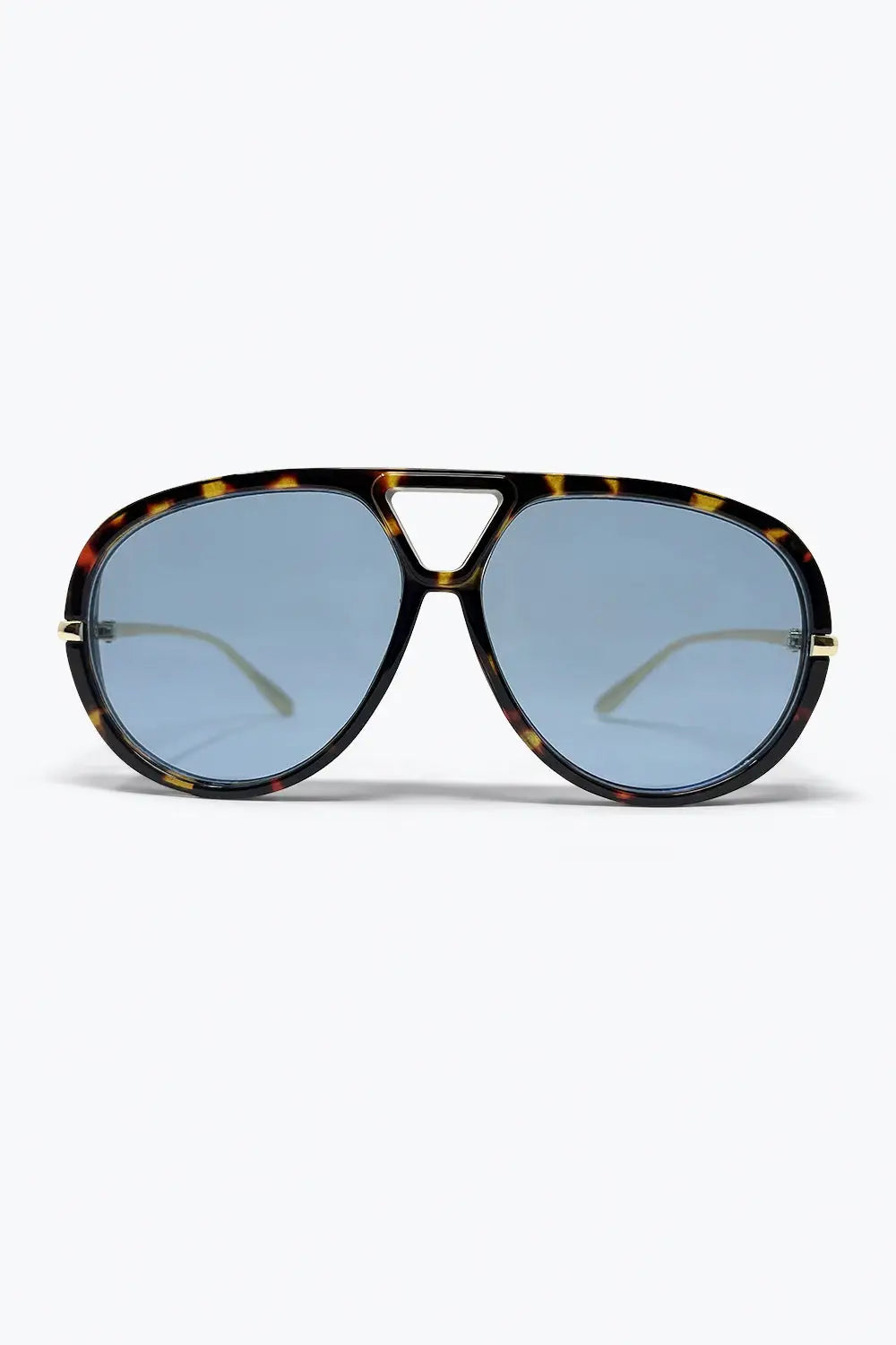 Q2 Tortoiseshell Frame Blue Lens Oversized Sunglasses