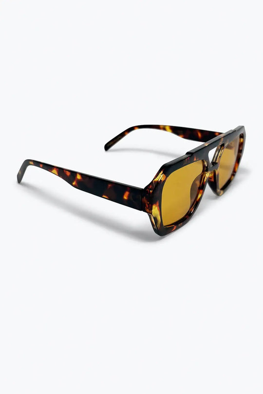 Tortoiseshell Square Frame Sunglasses with Amber Lenses - One Size / Brown