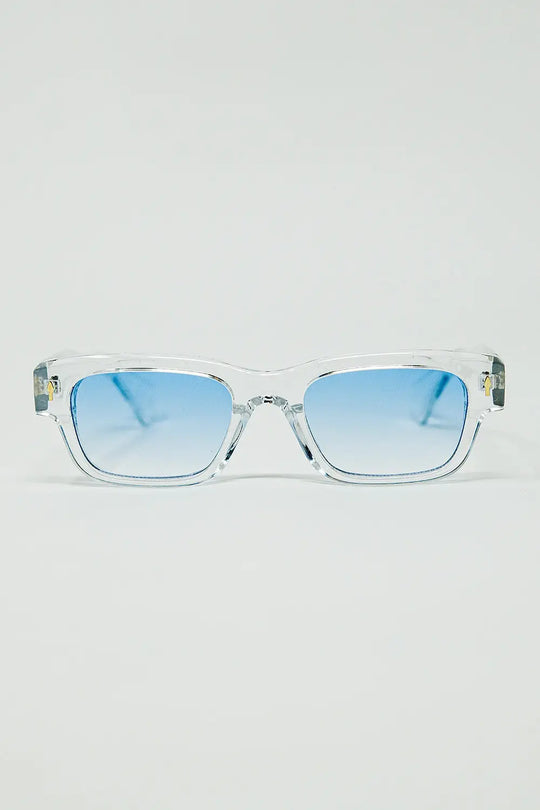 Q2 Translucent White Sunglasses with Oval Light Blue Lenses