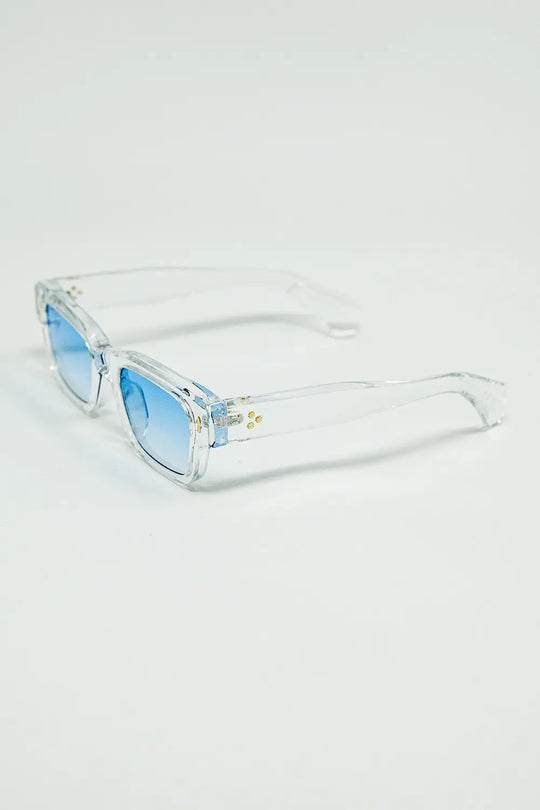 Translucent White Sunglasses with Oval Light Blue Lenses - One Size / White