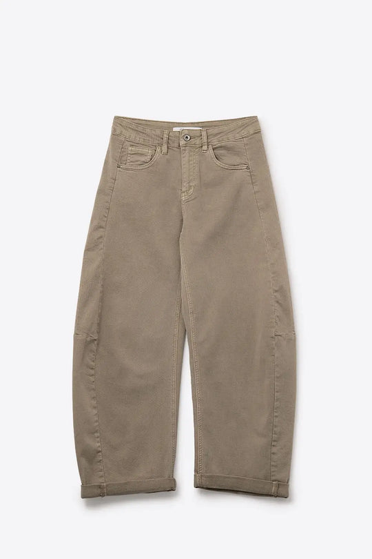 Trendy Beige Barrel Balloon Jeans with Pockets - Jeans