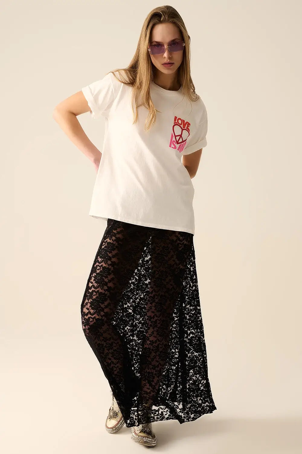 trendy black lace long skirt - Skirts