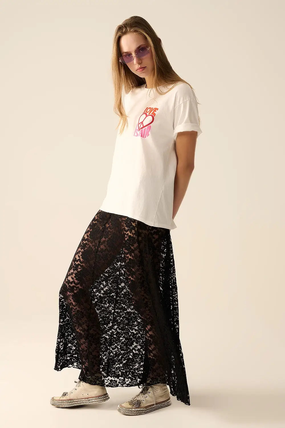 trendy black lace long skirt - Skirts