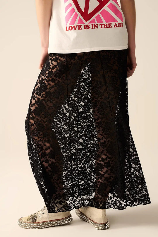 trendy black lace long skirt - Skirts