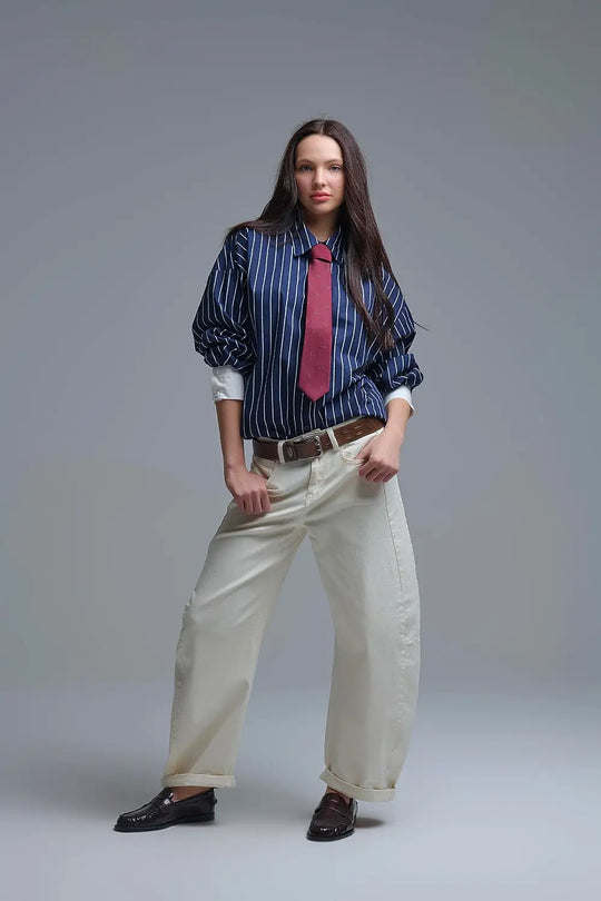 Trendy Cream Barrel Balloon Jeans with Pockets - Jeans