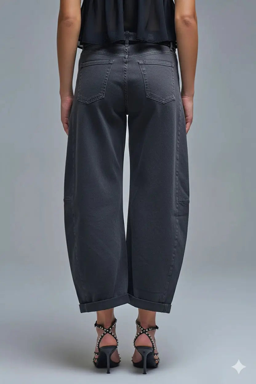 Trendy Gray Barrel Balloon Jeans with Pockets - Jeans