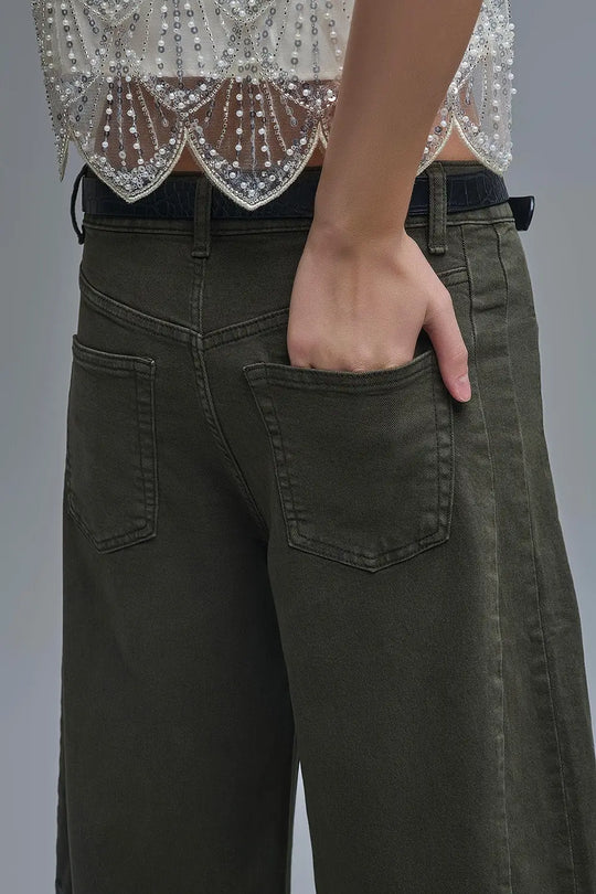 Trendy Green Barrel Balloon Jeans with Pockets - Jeans