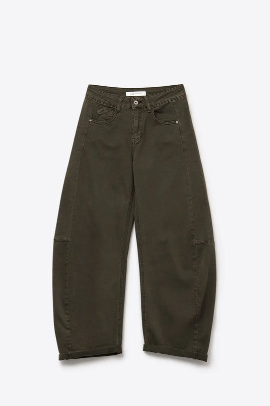 Trendy Green Barrel Balloon Jeans with Pockets - Jeans