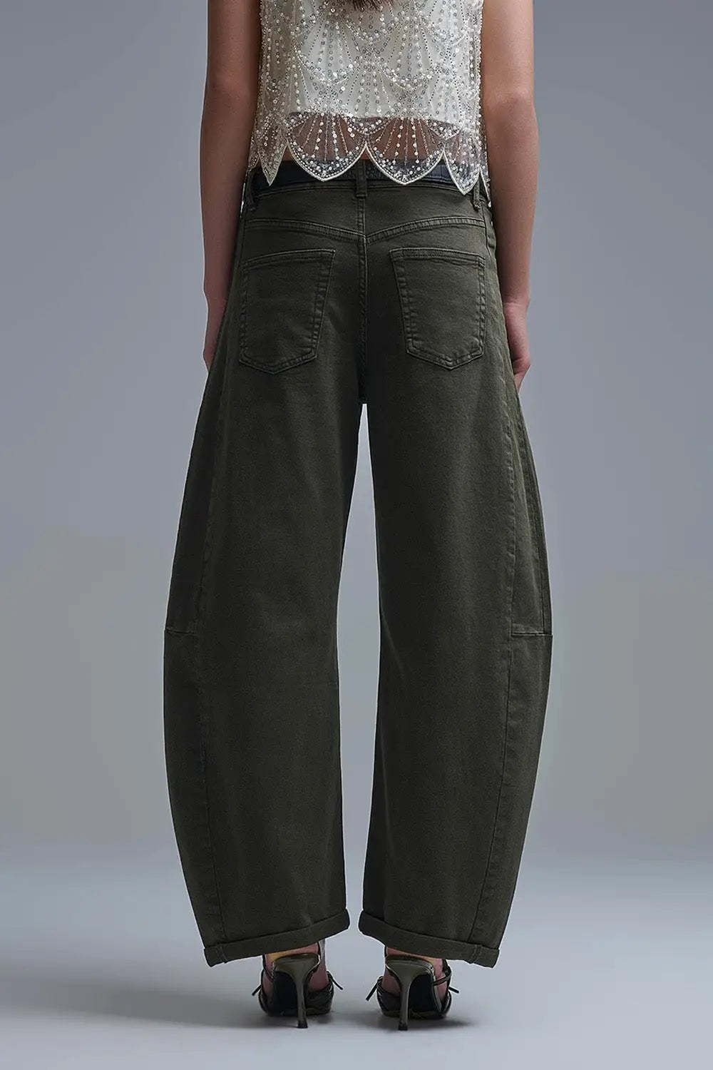 Trendy Green Barrel Balloon Jeans with Pockets - Jeans