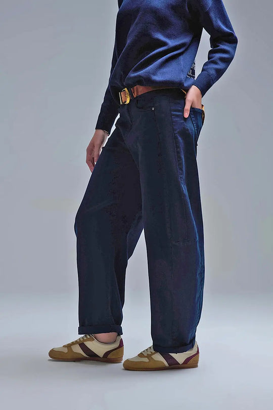 Trendy Navy Barrel Balloon Jeans with Pockets - Jeans
