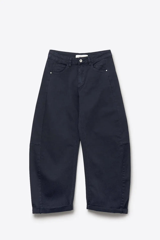 Trendy Navy Barrel Balloon Jeans with Pockets - Jeans