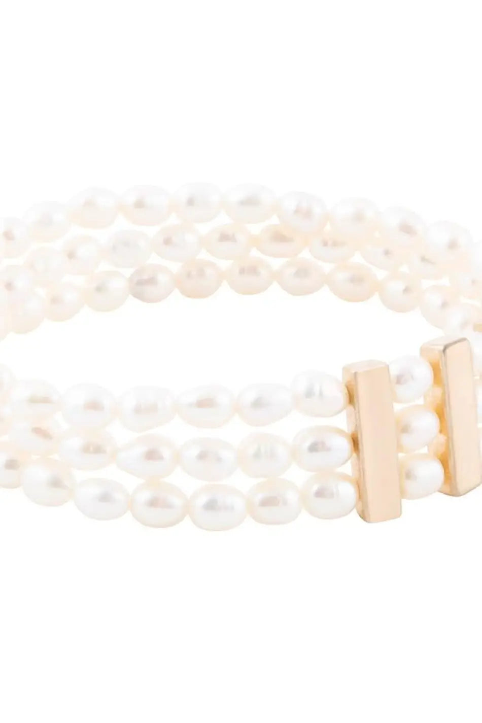 Triple Freshwater White Pearl Classic Golden Stretch Bracelet - Bracelets