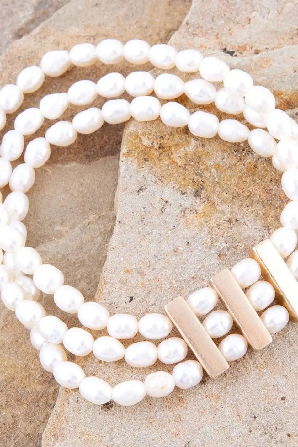 Triple Freshwater White Pearl Classic Golden Stretch Bracelet - Bracelets
