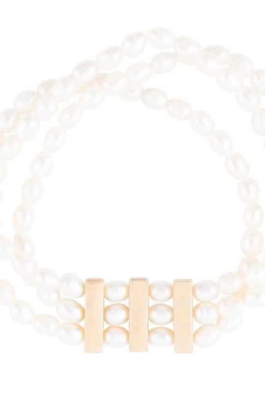 Triple Freshwater White Pearl Classic Golden Stretch Bracelet - Bracelets