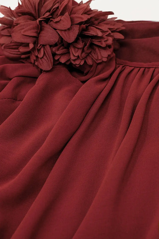 Tunique brune asymétrique avec fleur sur l’épaule - Tee-Shirt