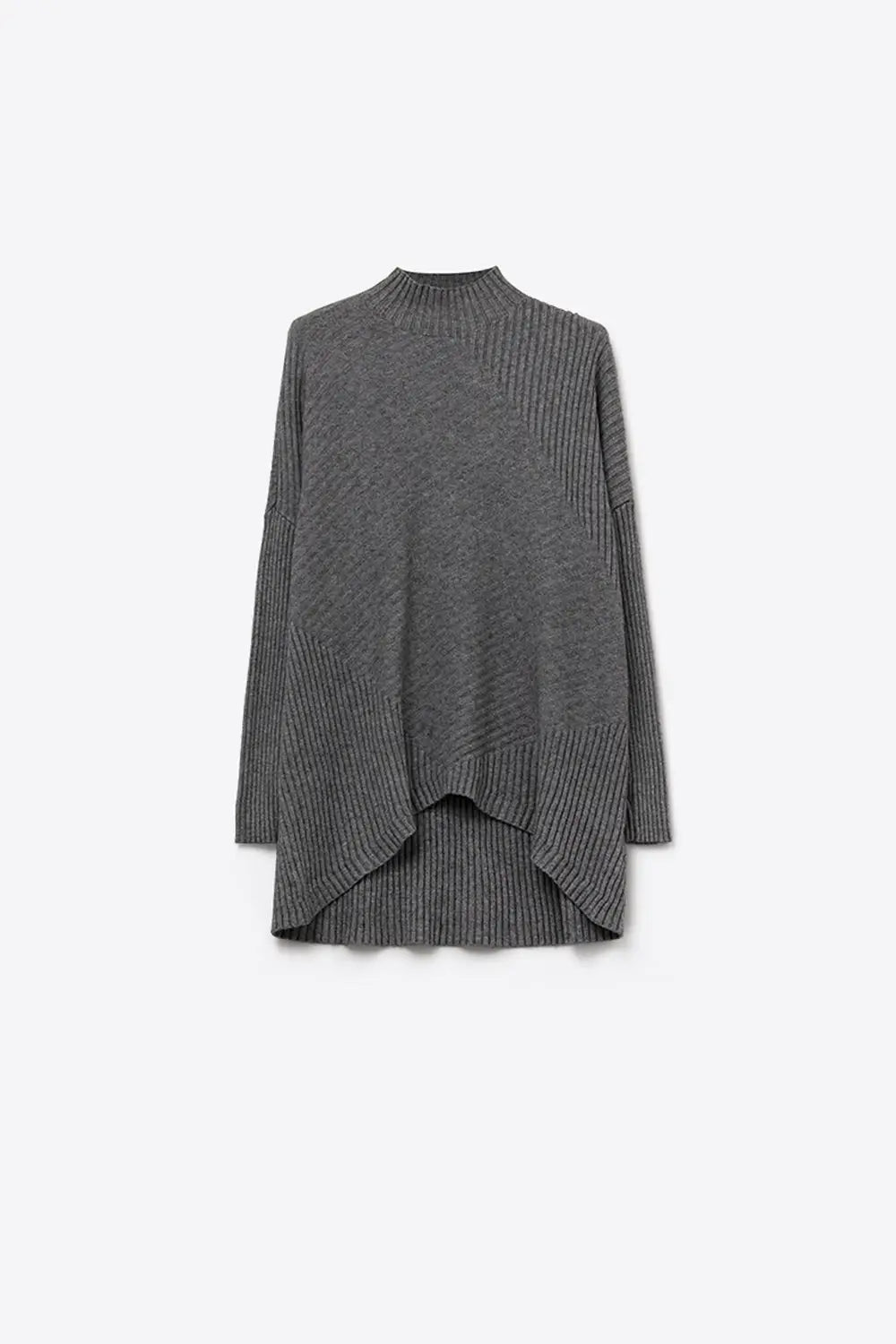 Q2 Tunique en tricot gris à maille côtelée asymétrique