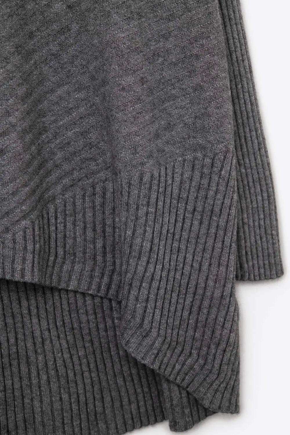 Tunique en tricot gris à maille côtelée asymétrique - One Size / grise