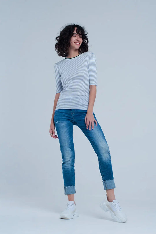 Turn Up Frayed Hem Jeans - Jeans