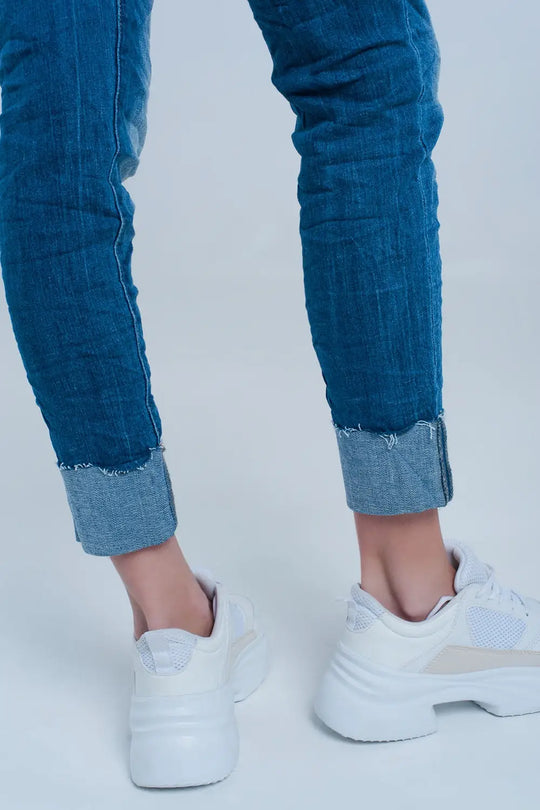 Turn Up Frayed Hem Jeans - Jeans