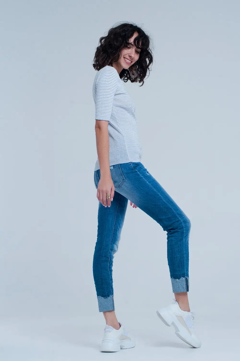 Turn Up Frayed Hem Jeans - Jeans