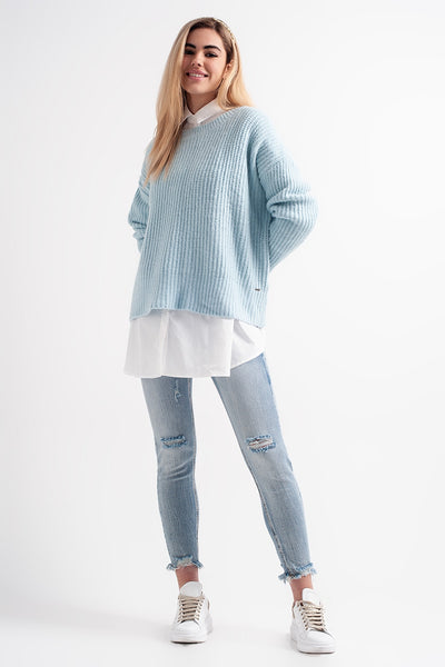 Turquoise round neck boyfriend sweater