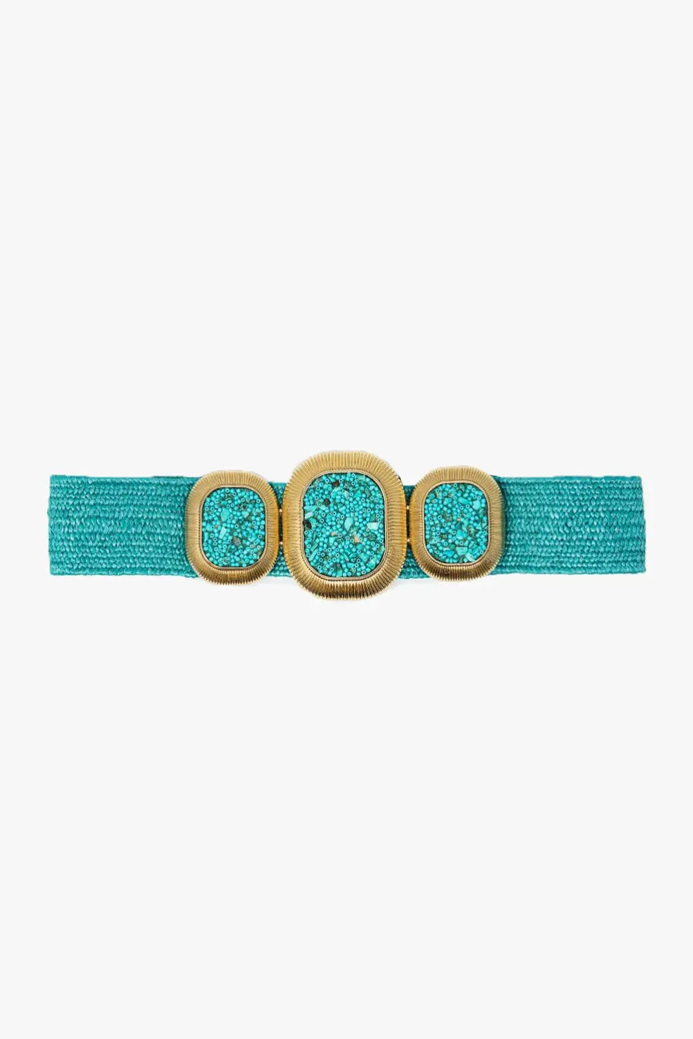 Q2 Turquoise Woven Belt With Rectangular Buckle With Beads