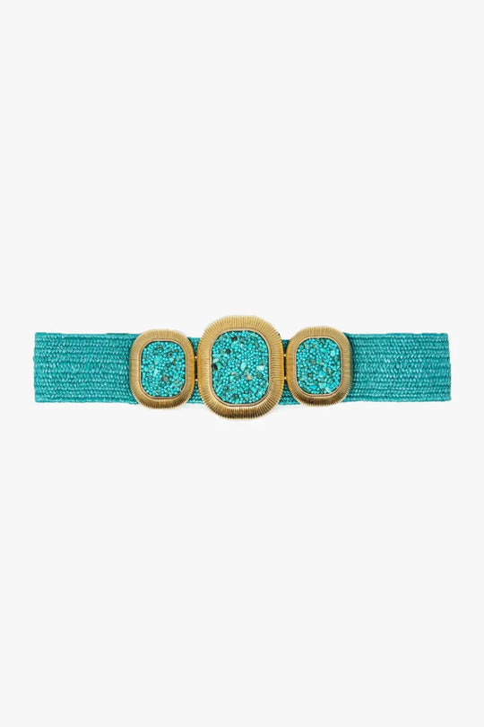 Q2 Turquoise Woven Belt With Rectangular Buckle With Beads