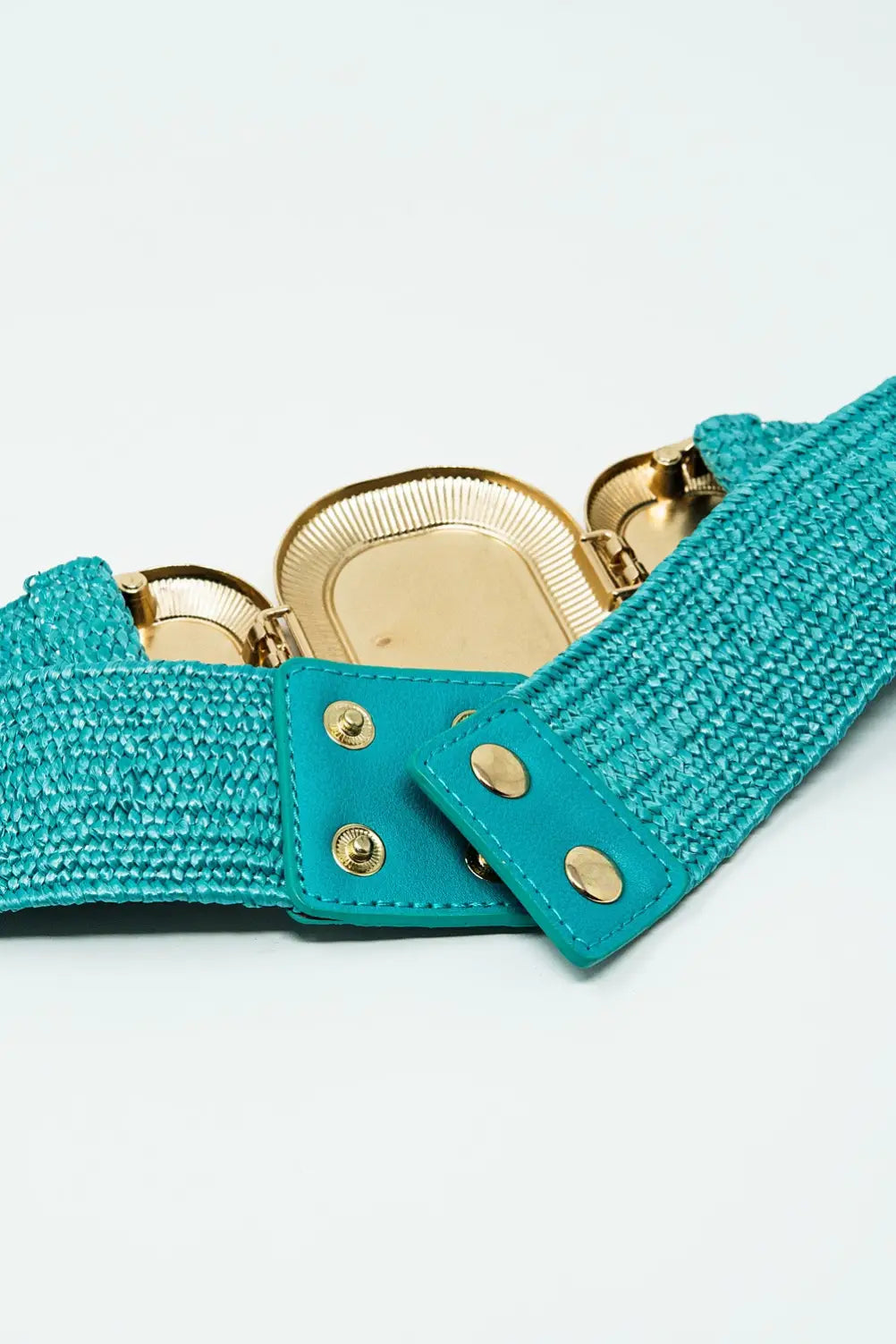 Turquoise Woven Belt With Rectangular Buckle With Beads - One Size / Green - Accesory