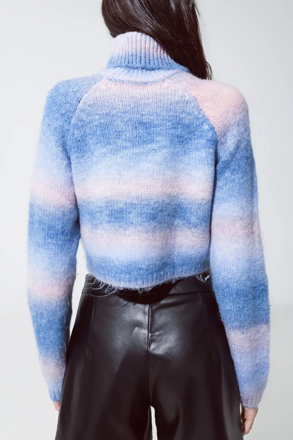 Turtleneck Sweater in Fluffy Knit in Blue And Pink Degrade - Sweaters