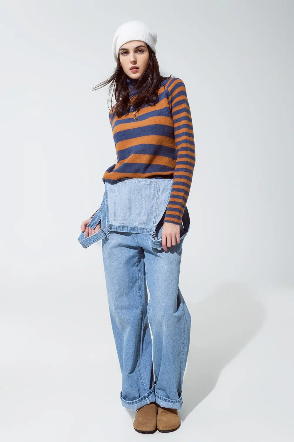 Turtleneck sweater with stripes in blue and brown - Sweaters