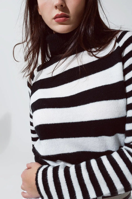 Turtleneck sweater with stripes in white and black - Sweaters
