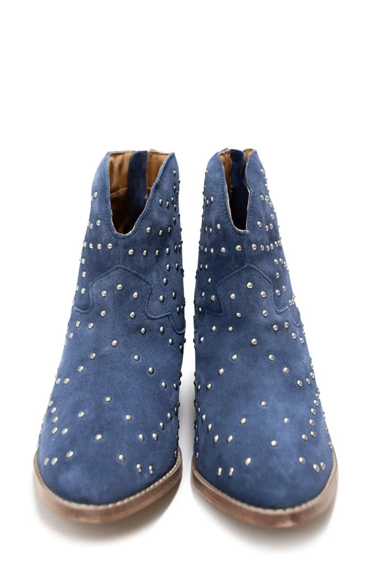 Twilight Studded Heeled Ankle Boot in Denim - 100 Western Boots