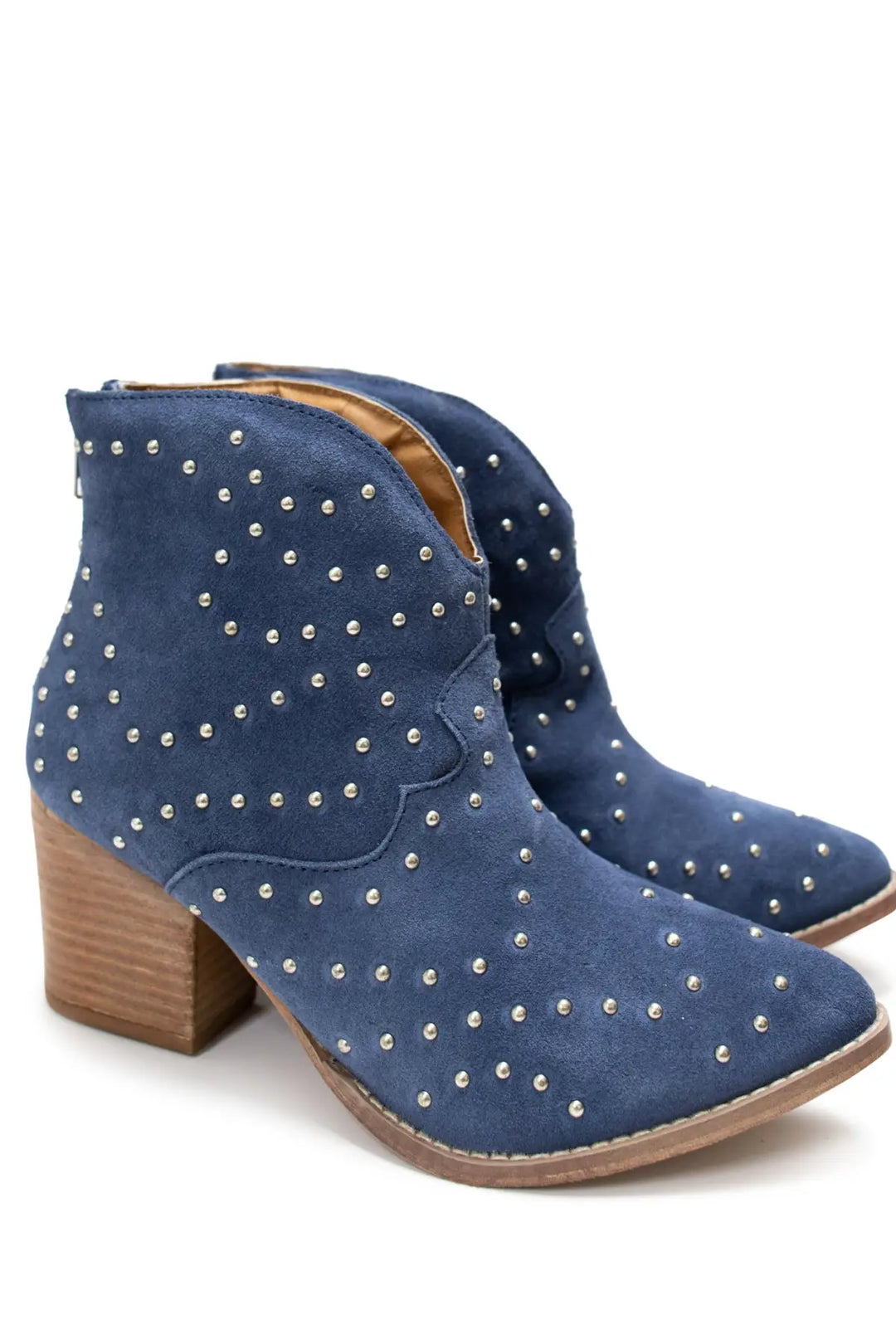 Twilight Studded Heeled Ankle Boot in Denim - 100 Western Boots