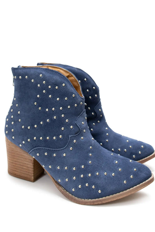 Twilight Studded Heeled Ankle Boot in Denim - 100 Western Boots