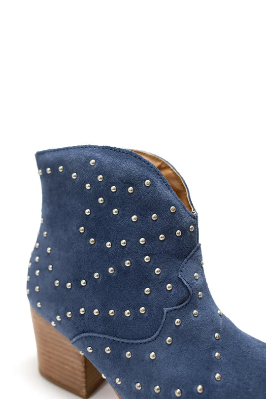 Twilight Studded Heeled Ankle Boot in Denim - 100 Western Boots