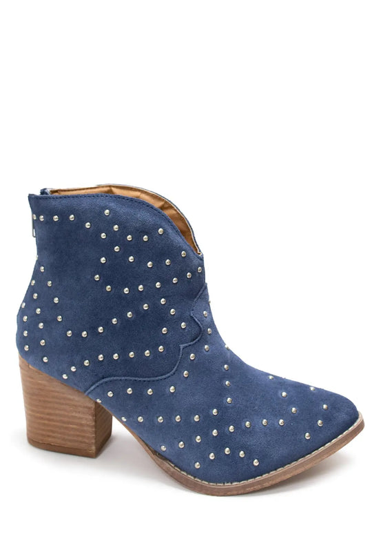 Twilight Studded Heeled Ankle Boot in Denim - 100 Western Boots