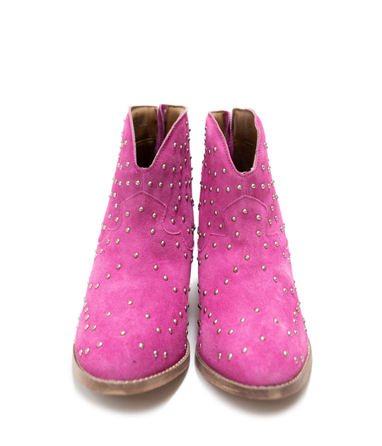 Twilight Studded Heeled Ankle Boot in Magenta - MELISSA JEAN