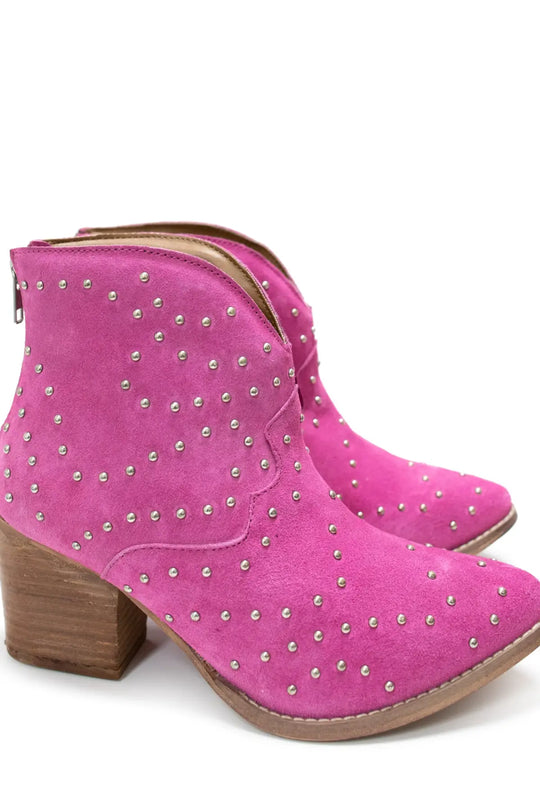 Twilight Studded Heeled Ankle Boot in Magenta - 100 Western Boots