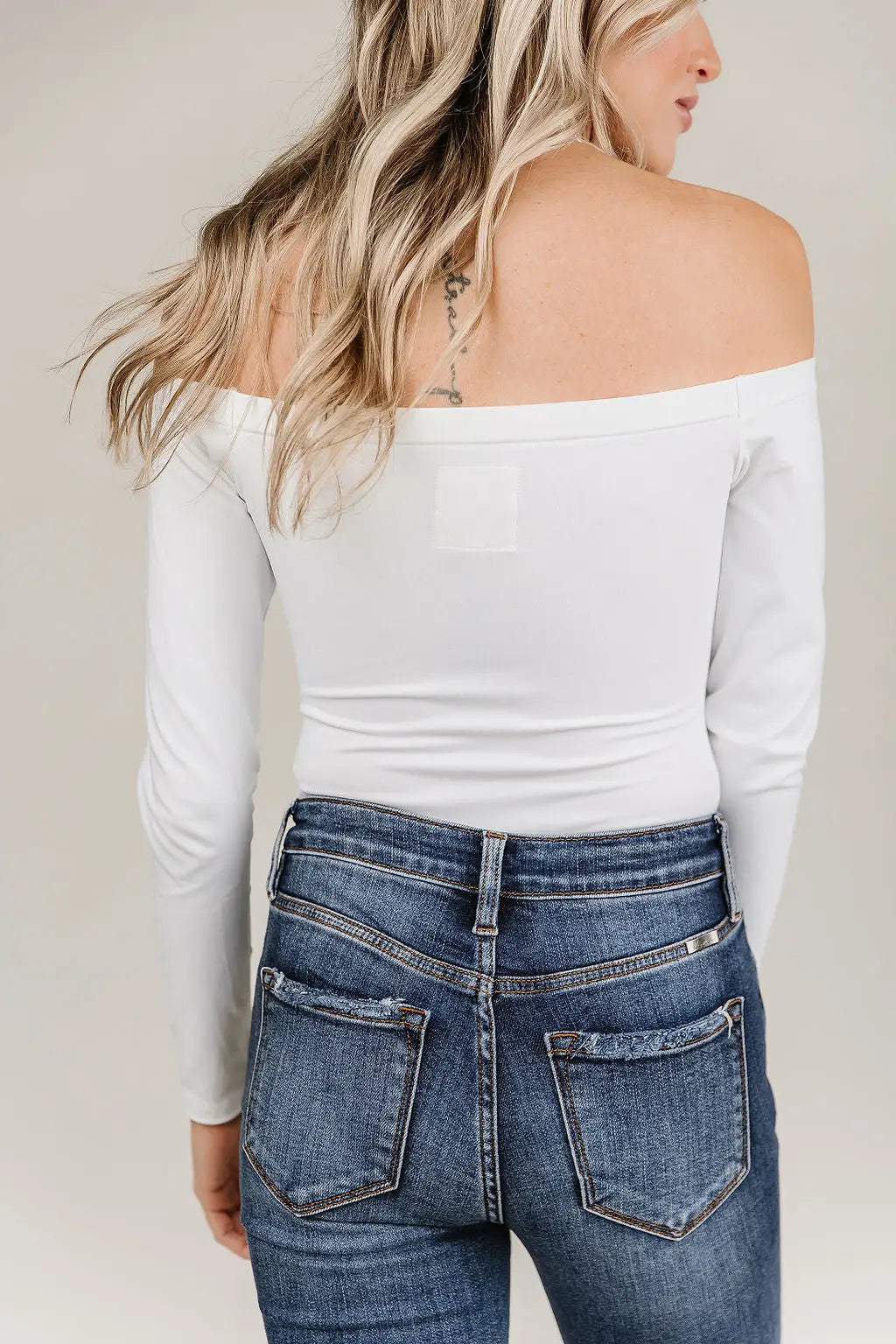 Bodysuit - Long Sleeve Off The Shoulder - White - Tops
