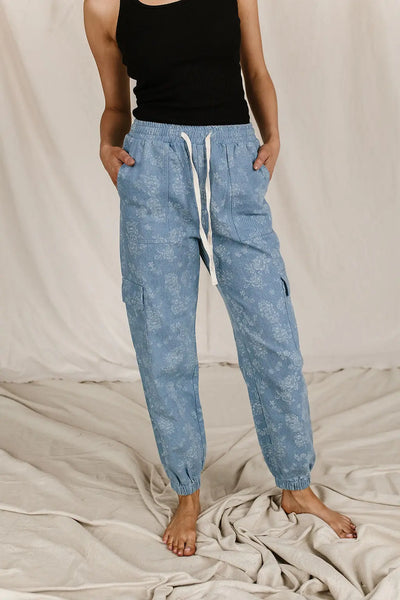 Floral Denim Cargo Pants - Bottoms