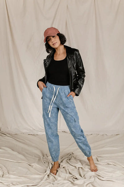 Floral Denim Cargo Pants - Bottoms