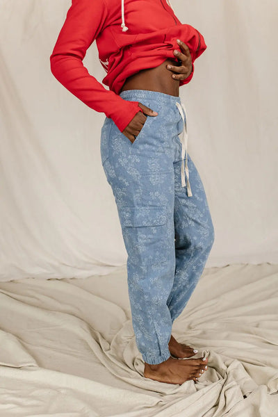 Floral Denim Cargo Pants - Bottoms
